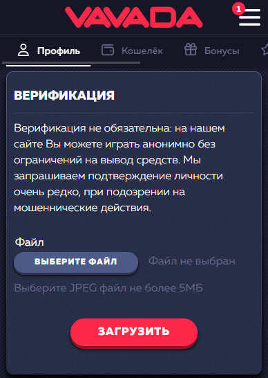 Верифікація в Vavada Casino